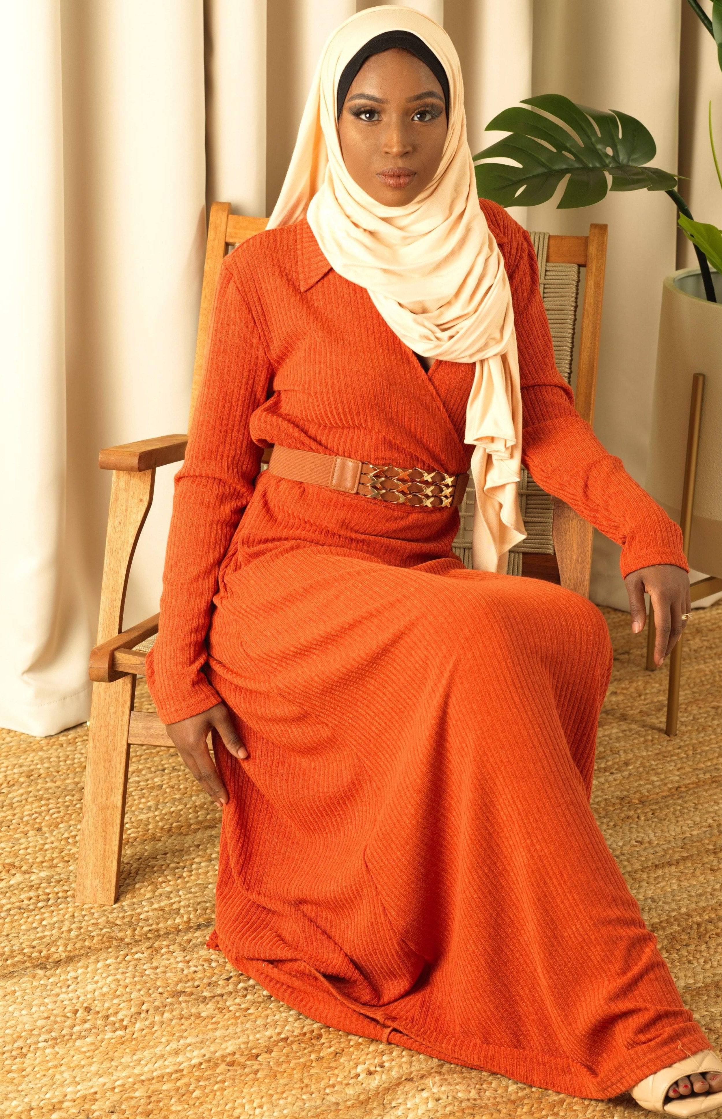 V-neck ribbed sweater dress Kabayare