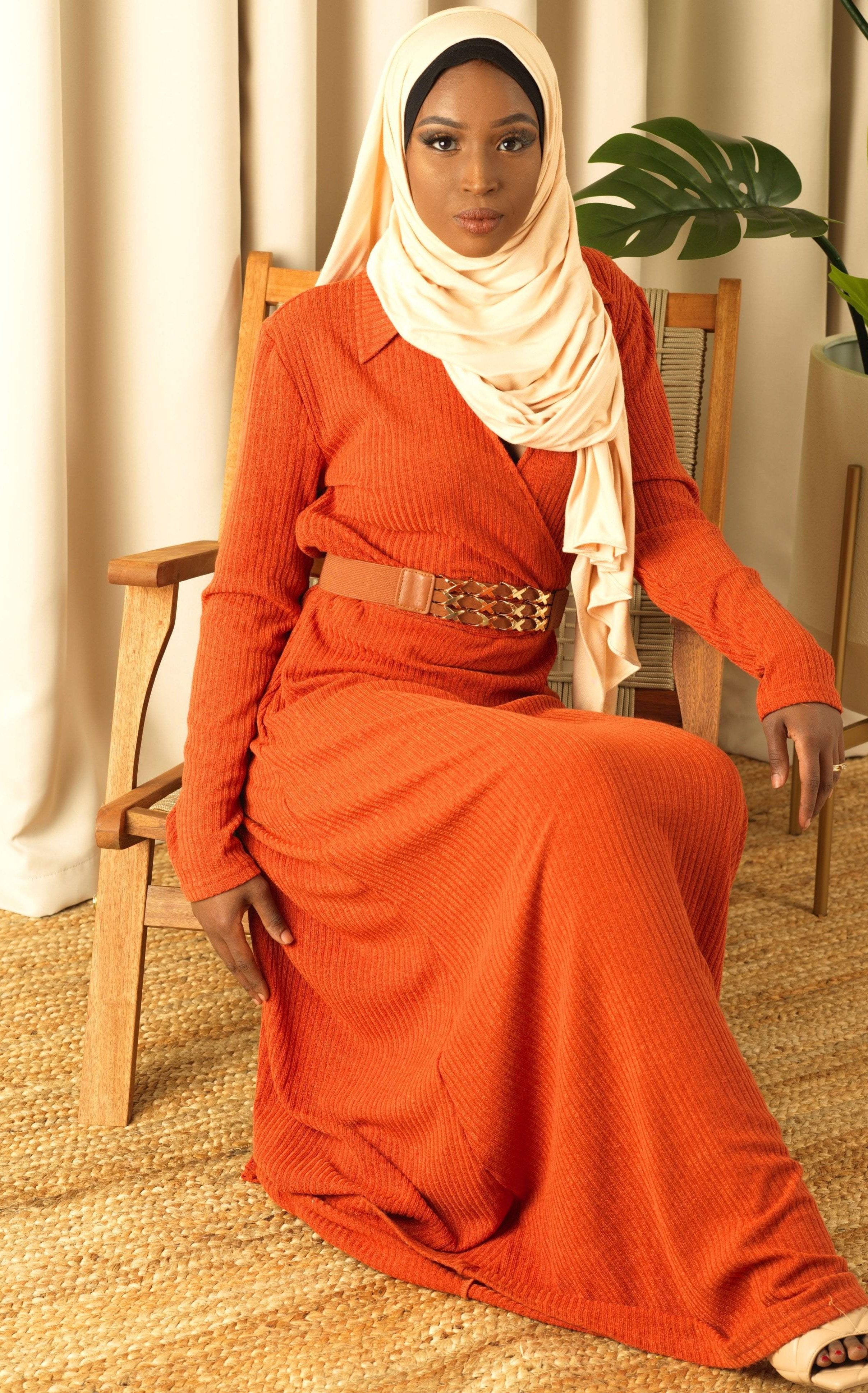 V-neck ribbed sweater dress Kabayare