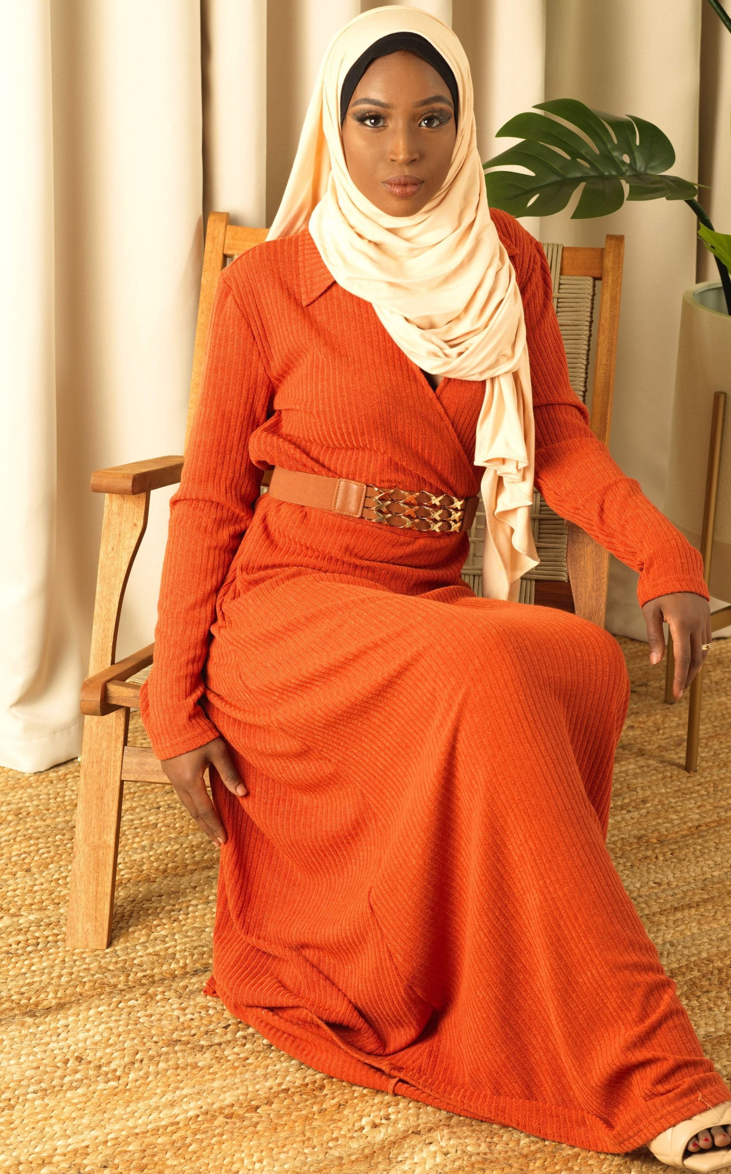 V-neck ribbed sweater dress Kabayare