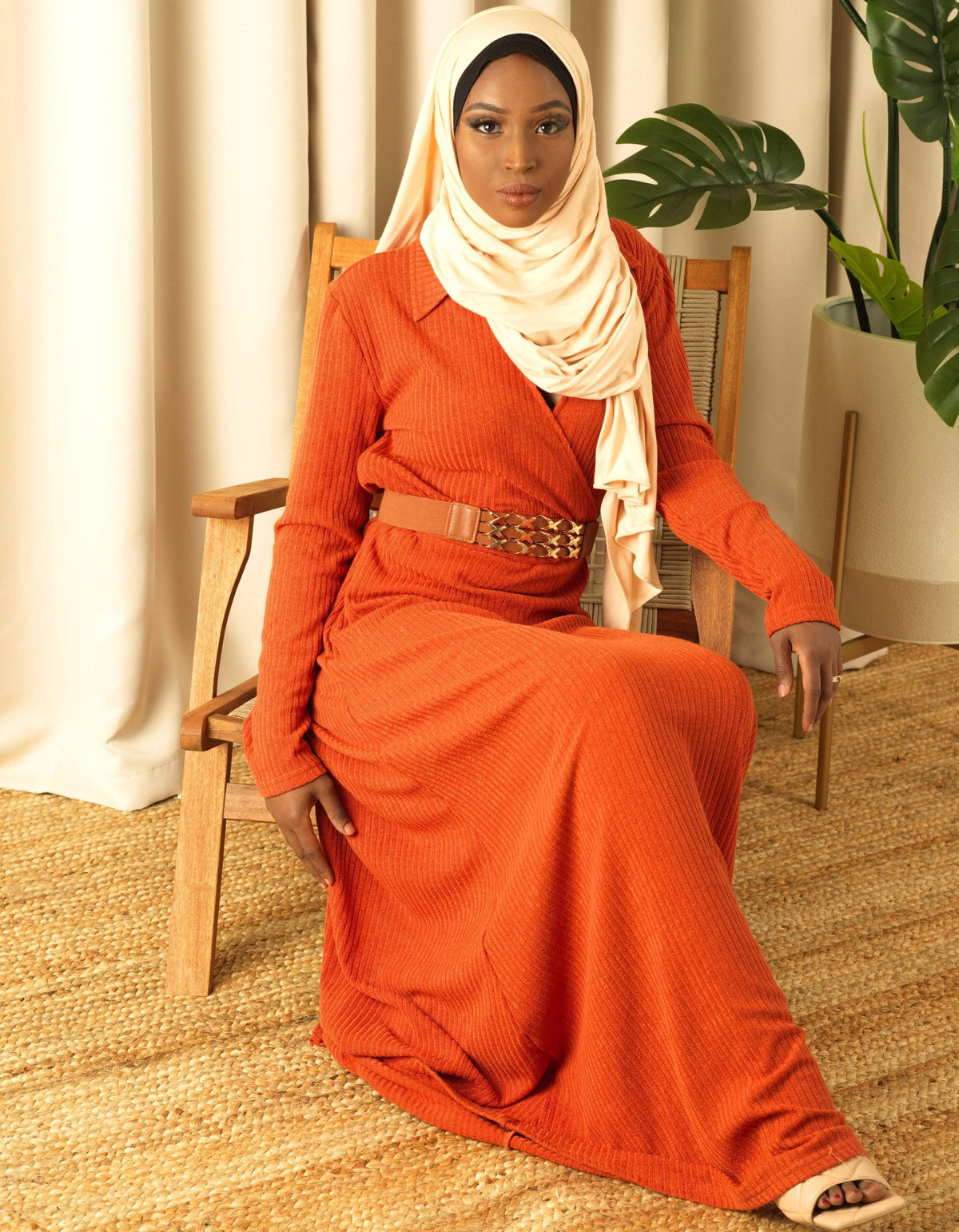 V-neck ribbed sweater dress Kabayare