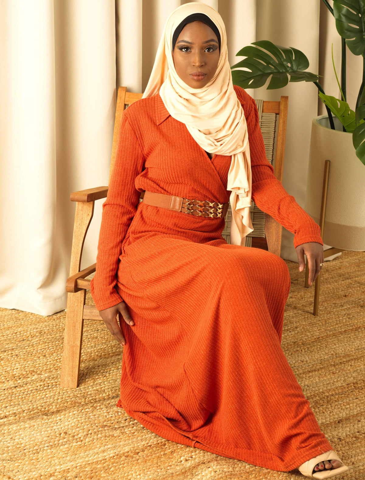V-neck ribbed sweater dress Kabayare