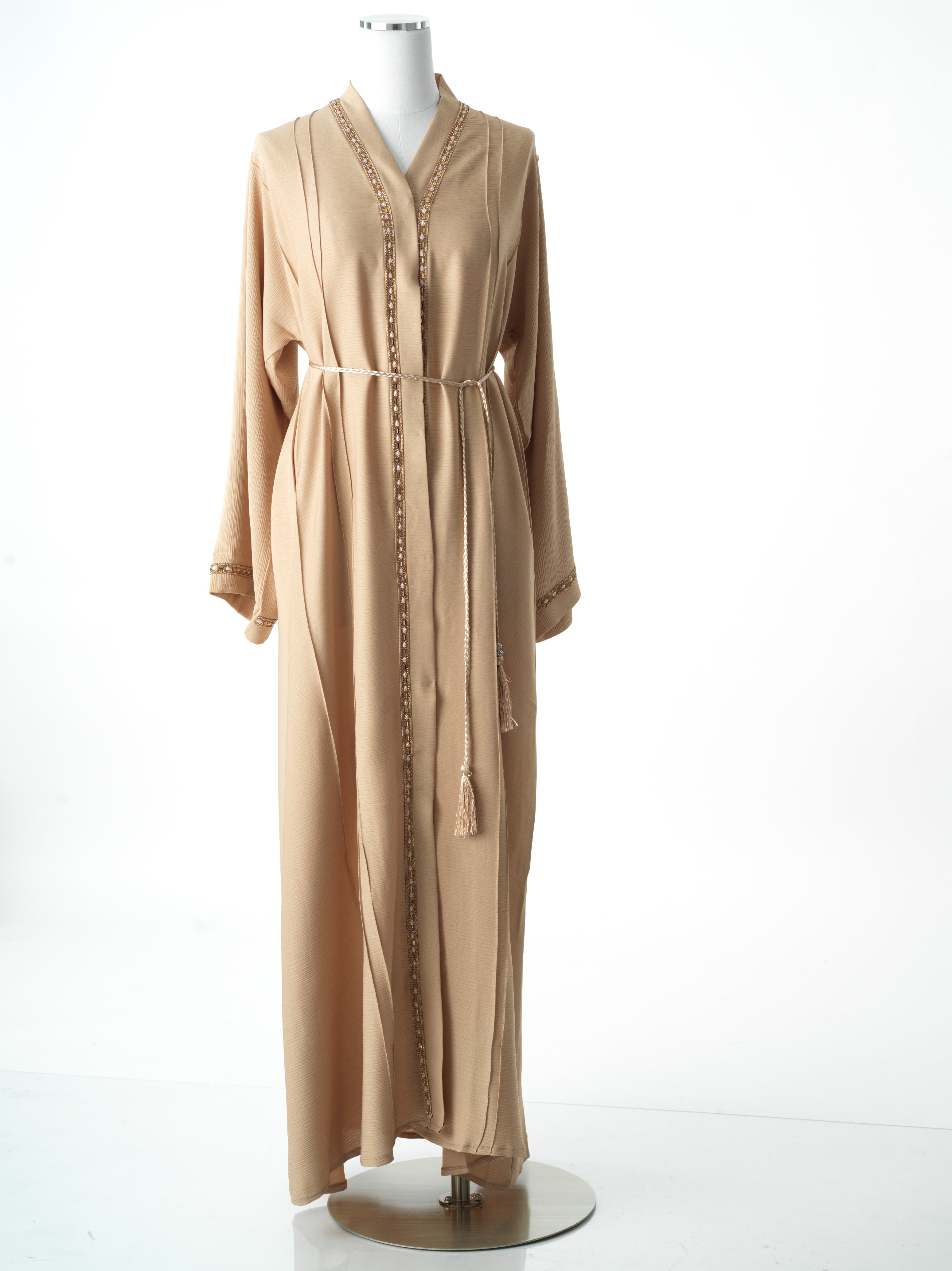 Vanilla golden detail linen abaya Kabayare