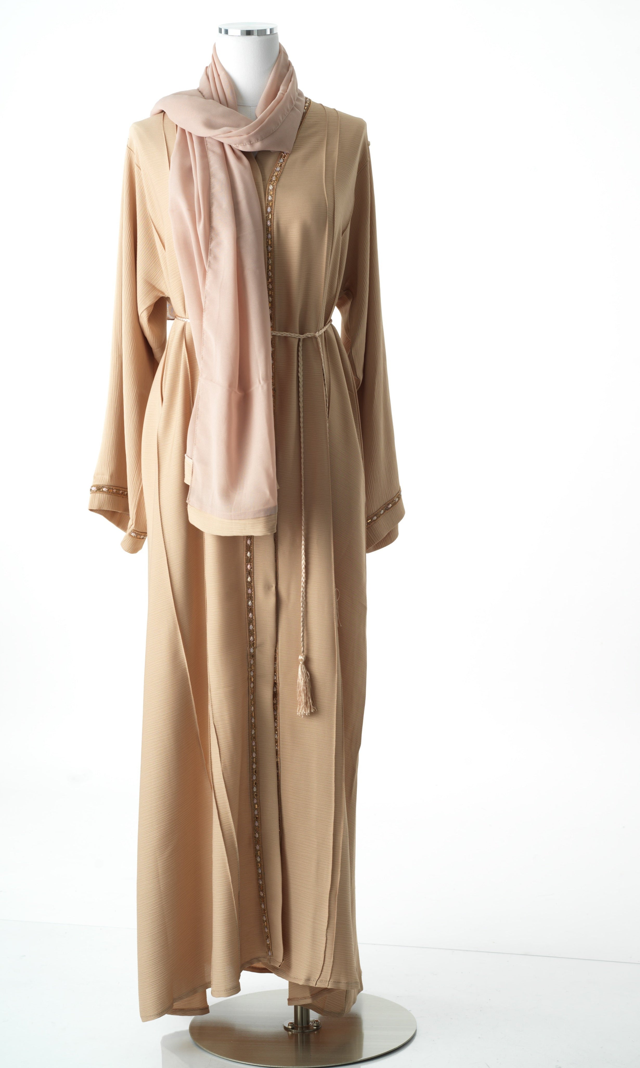 Vanilla golden detail linen abaya Kabayare