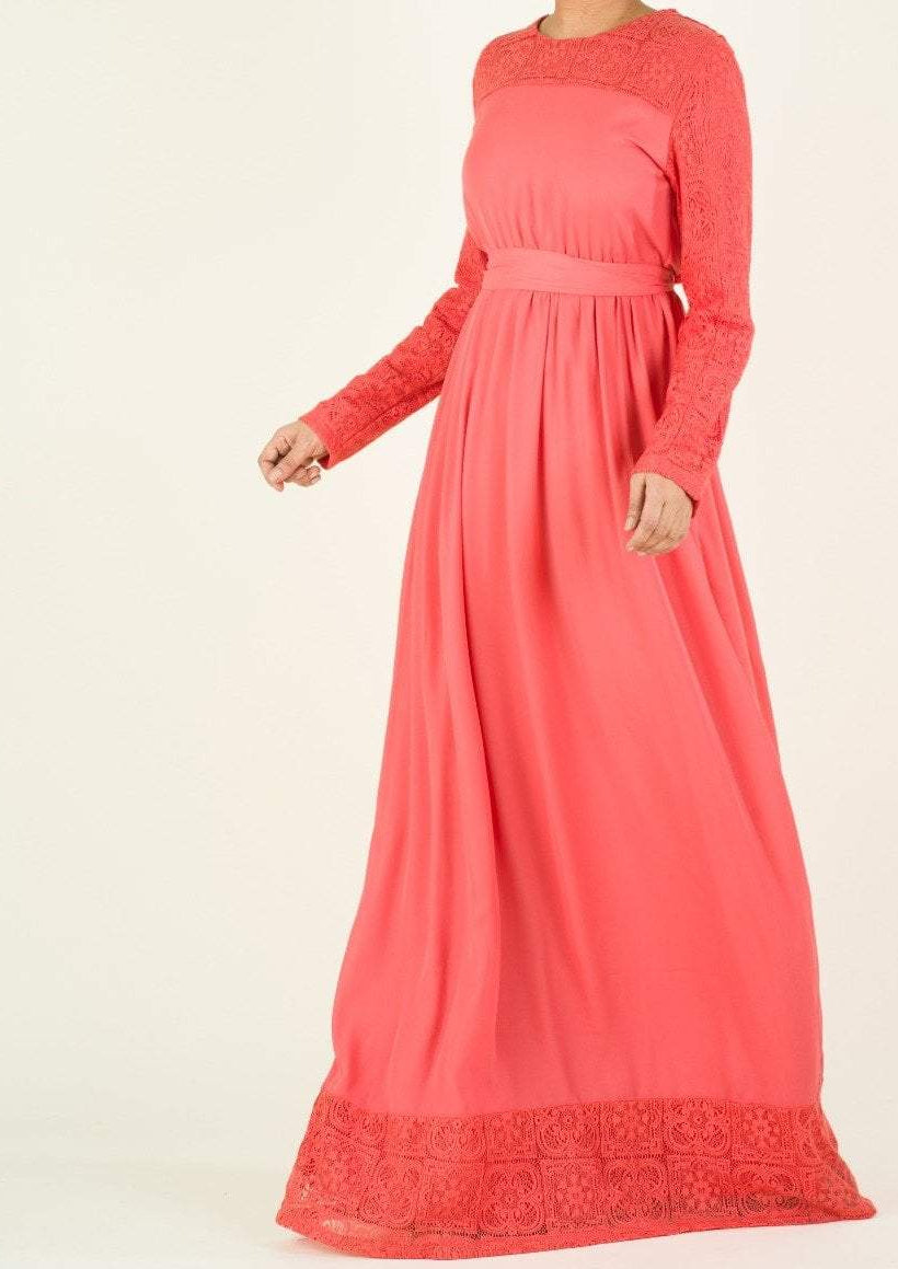 Vibrant Lace detailed chiffon dress Kabayare