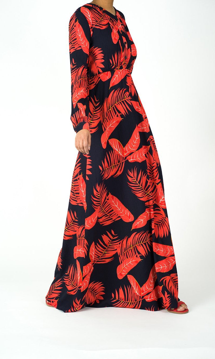 vibrant red print maxi Dress Kabayare