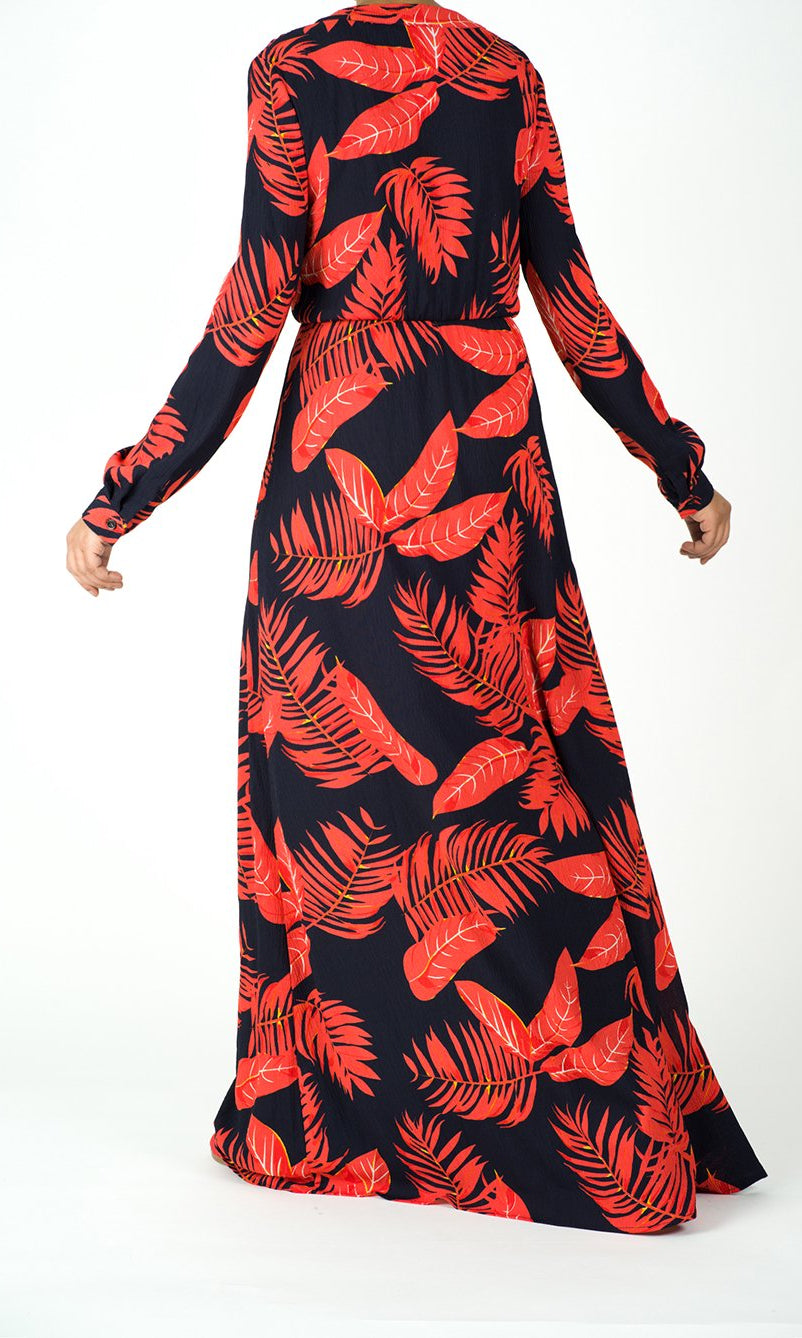 vibrant red print maxi Dress Kabayare