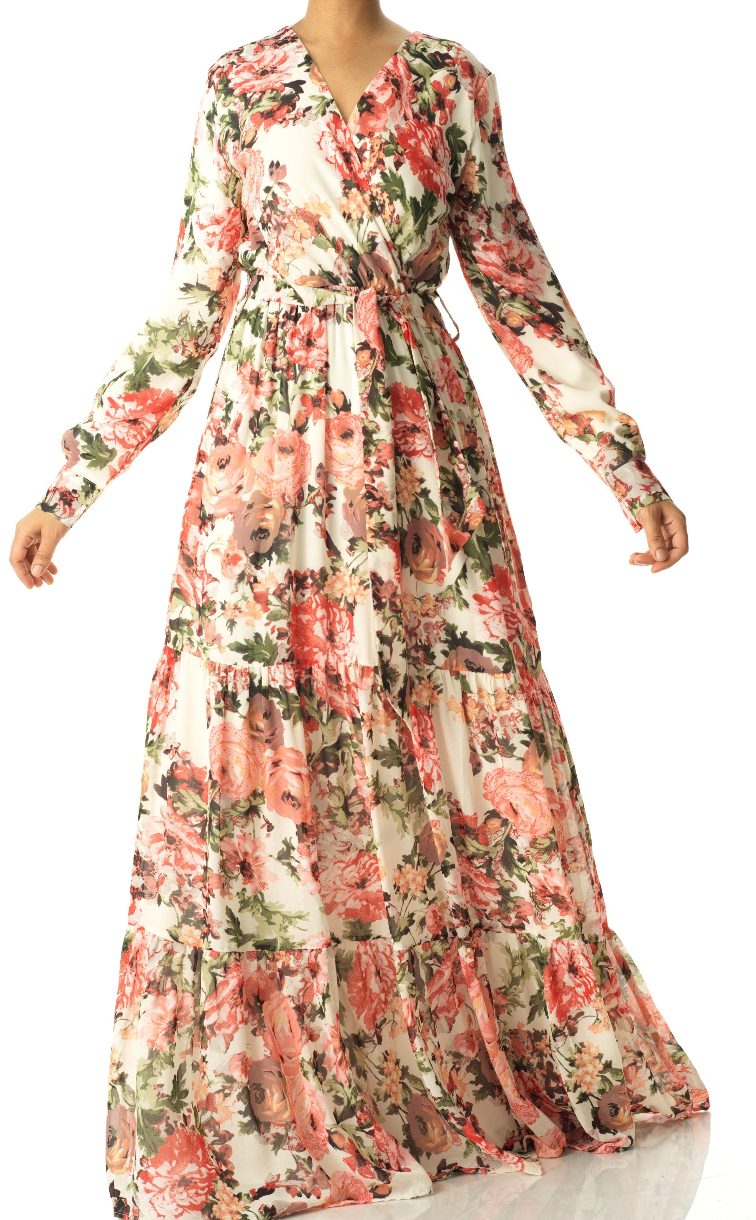 White Bloom Blush Floral Print Maxi Dress Kabayare