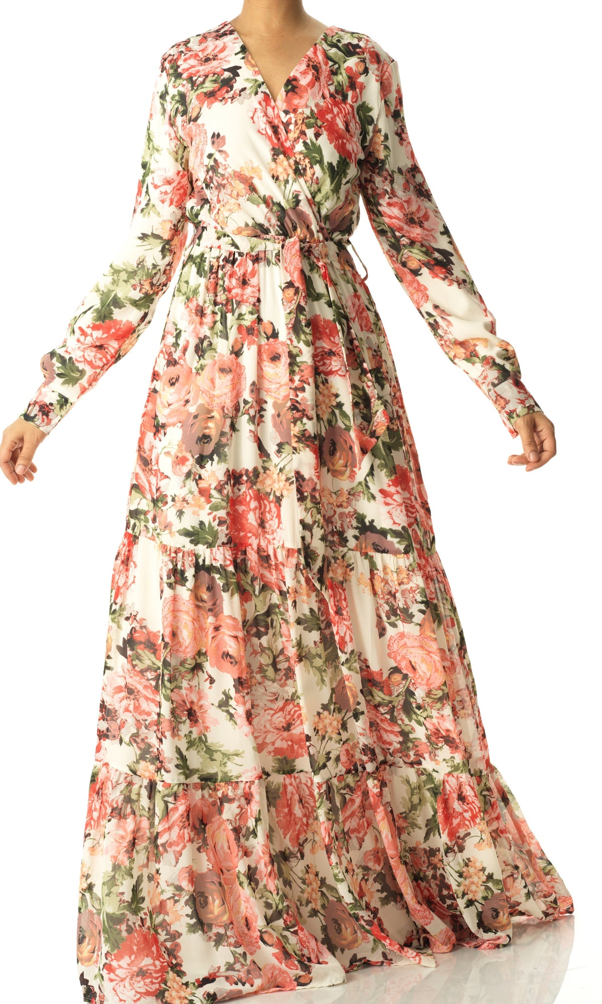 White Bloom Blush Floral Print Maxi Dress Kabayare