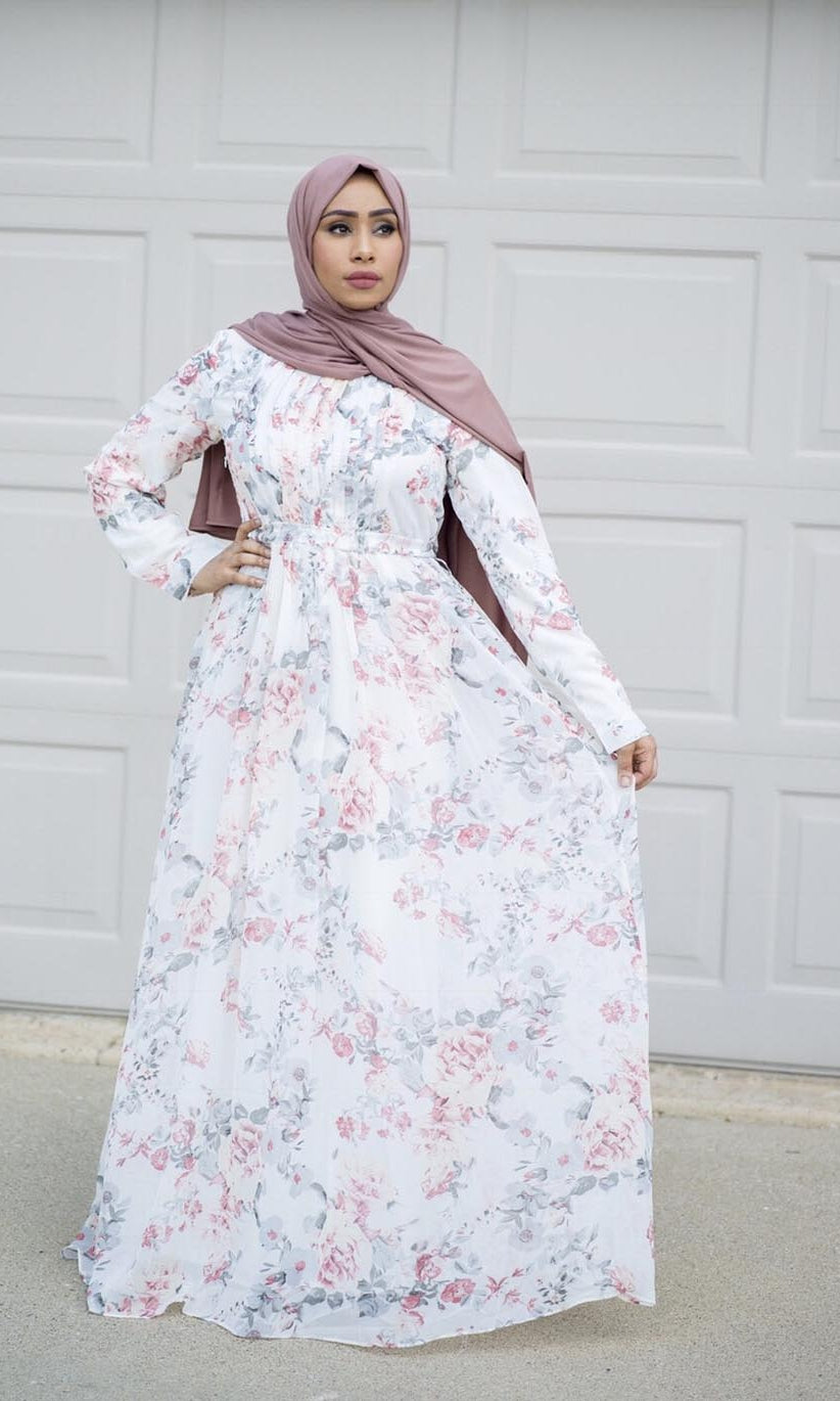 White blushing floral Maxi dress Kabayare