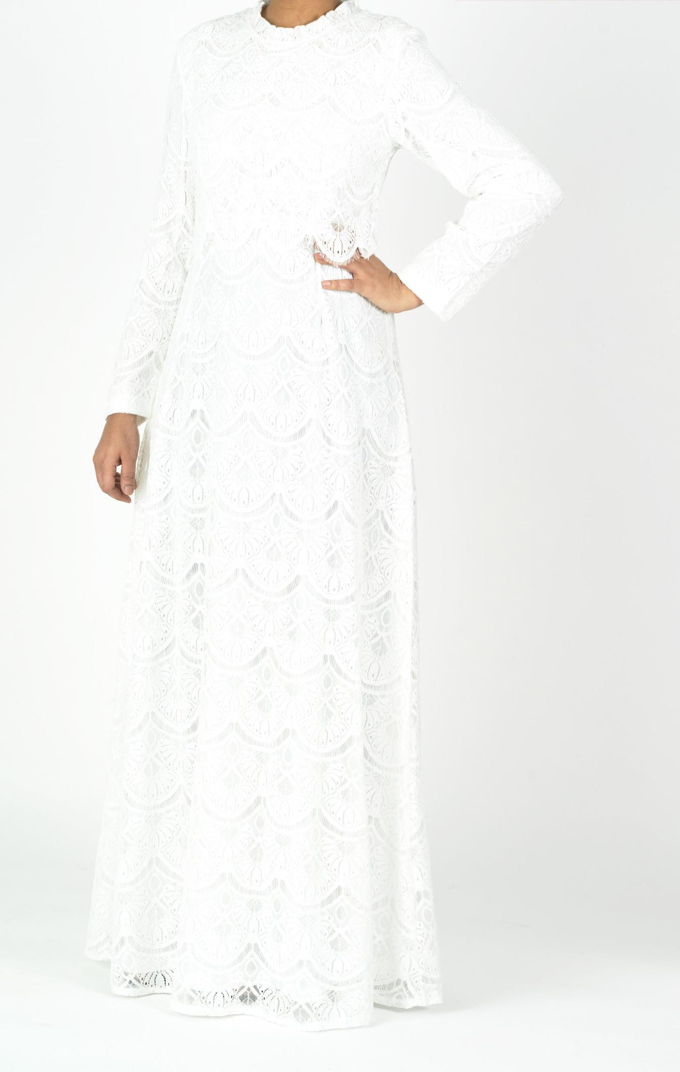 White Giovanna lace crop top dress Kabayare