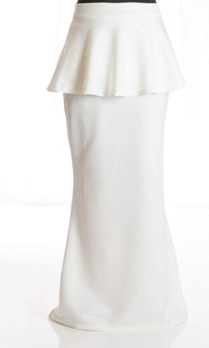 WHITE HIGH-WAISTED BODYCON PEPLUM SKIRT Kabayare