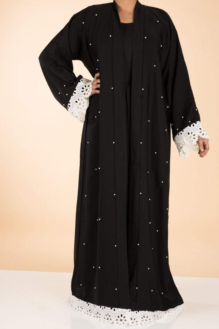 White lace/pearls Kimono Abaya Kabayare