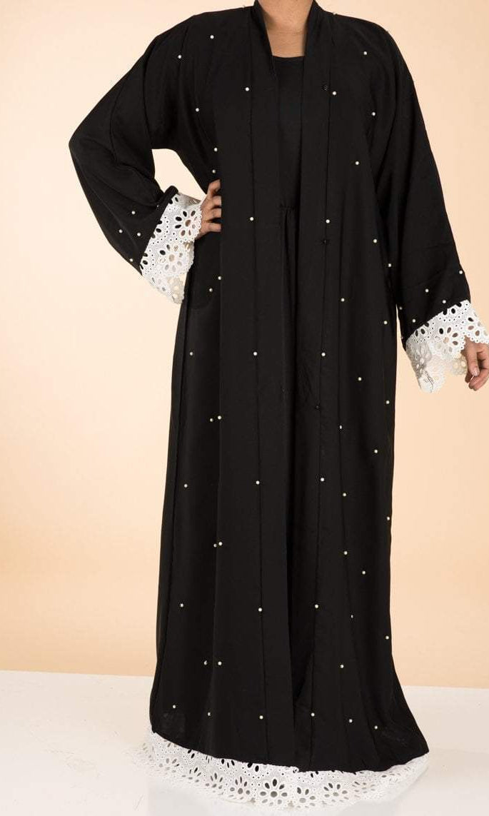 White lace/pearls Kimono Abaya Kabayare
