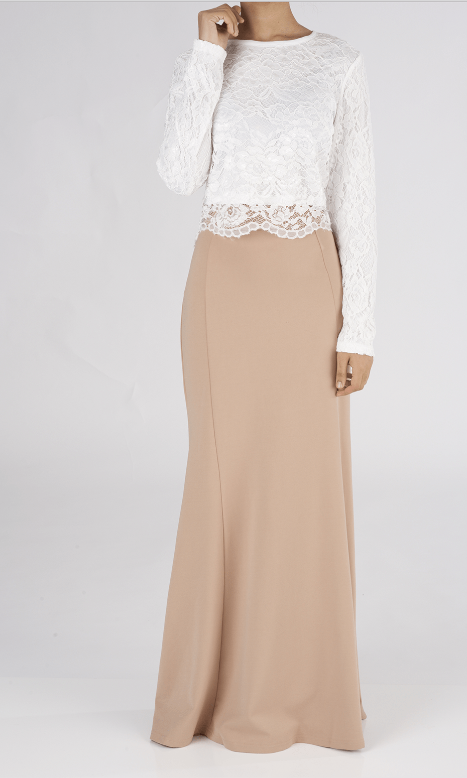 White long sleeve Lace crop Top Kabayare