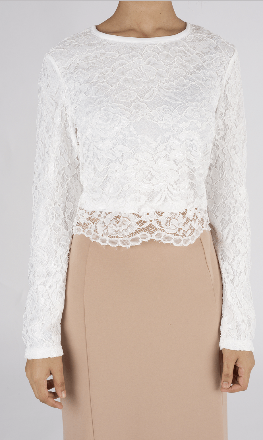 White long sleeve Lace crop Top Kabayare