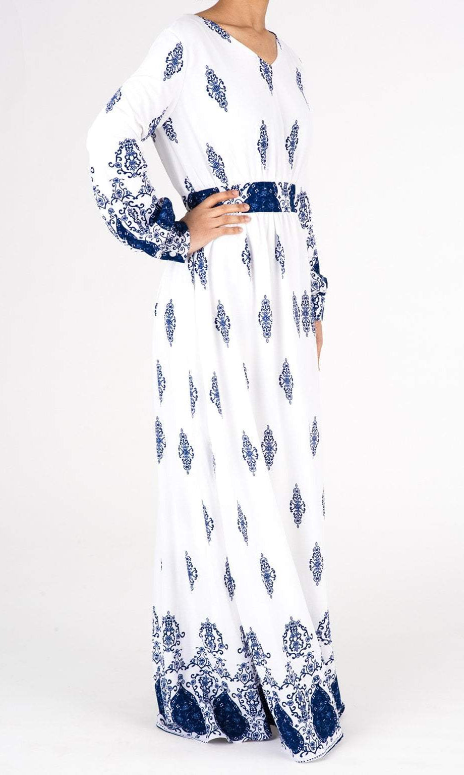White Moroccan print maxi dress Kabayare