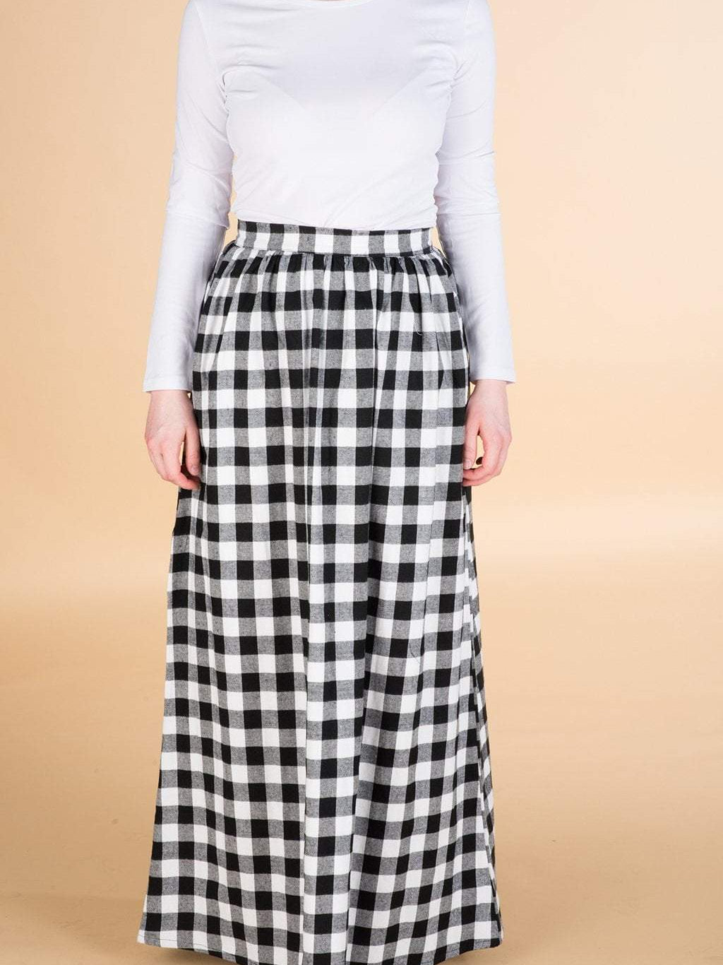 White Plaid Maxi Skirt Kabayare
