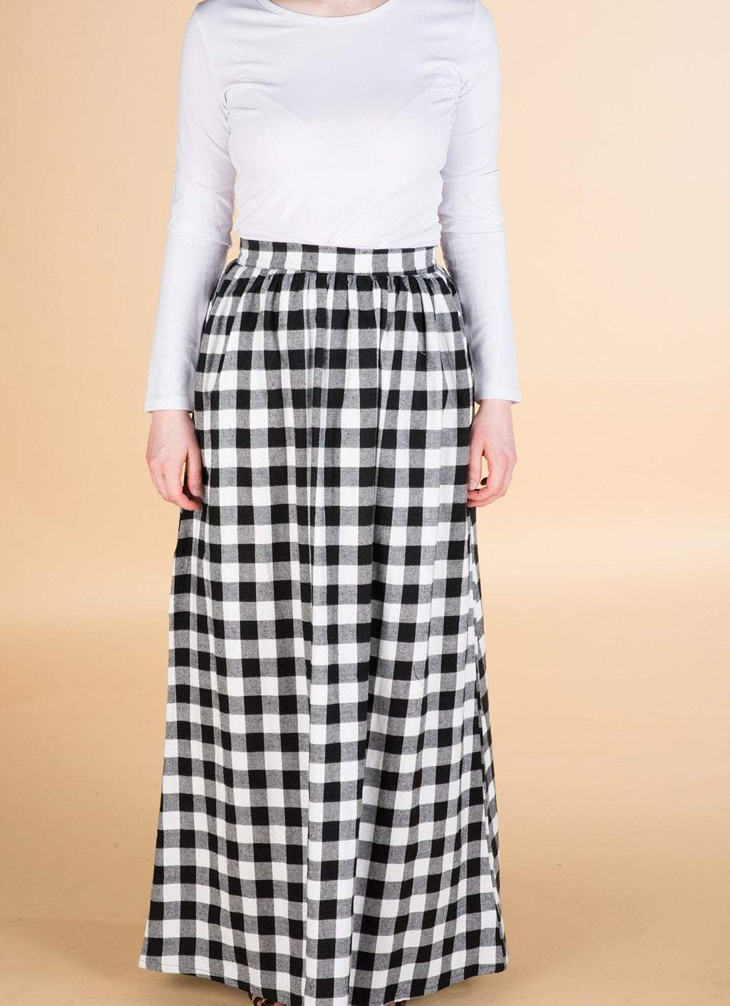 White Plaid Maxi Skirt Kabayare