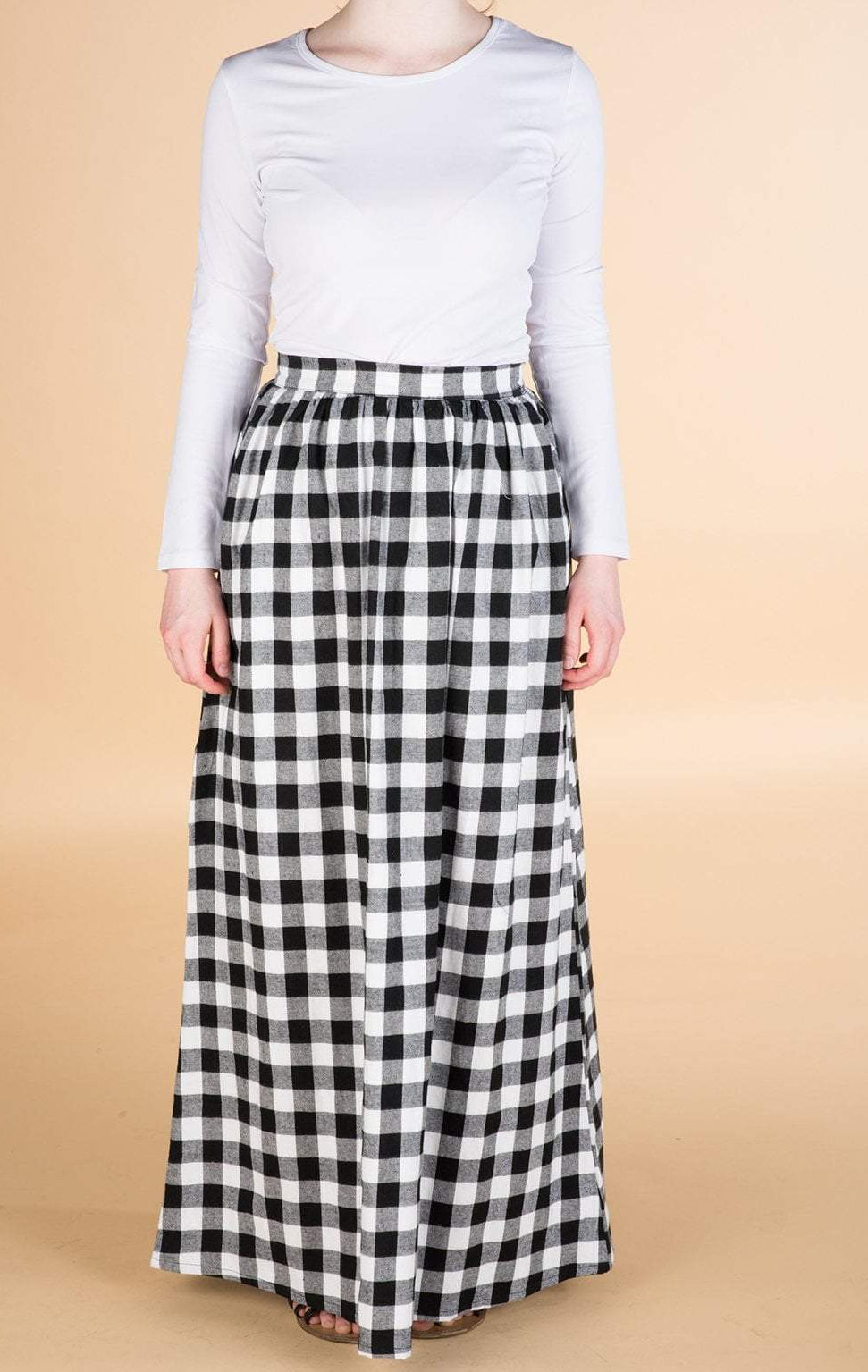White Plaid Maxi Skirt Kabayare