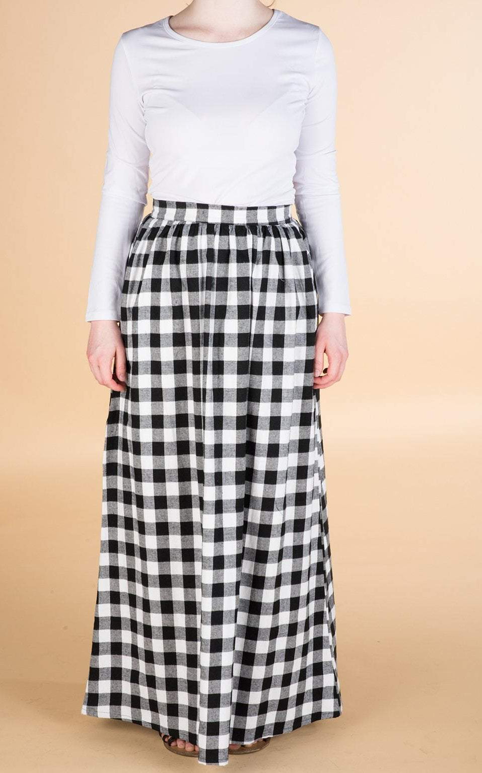 White Plaid Maxi Skirt Kabayare