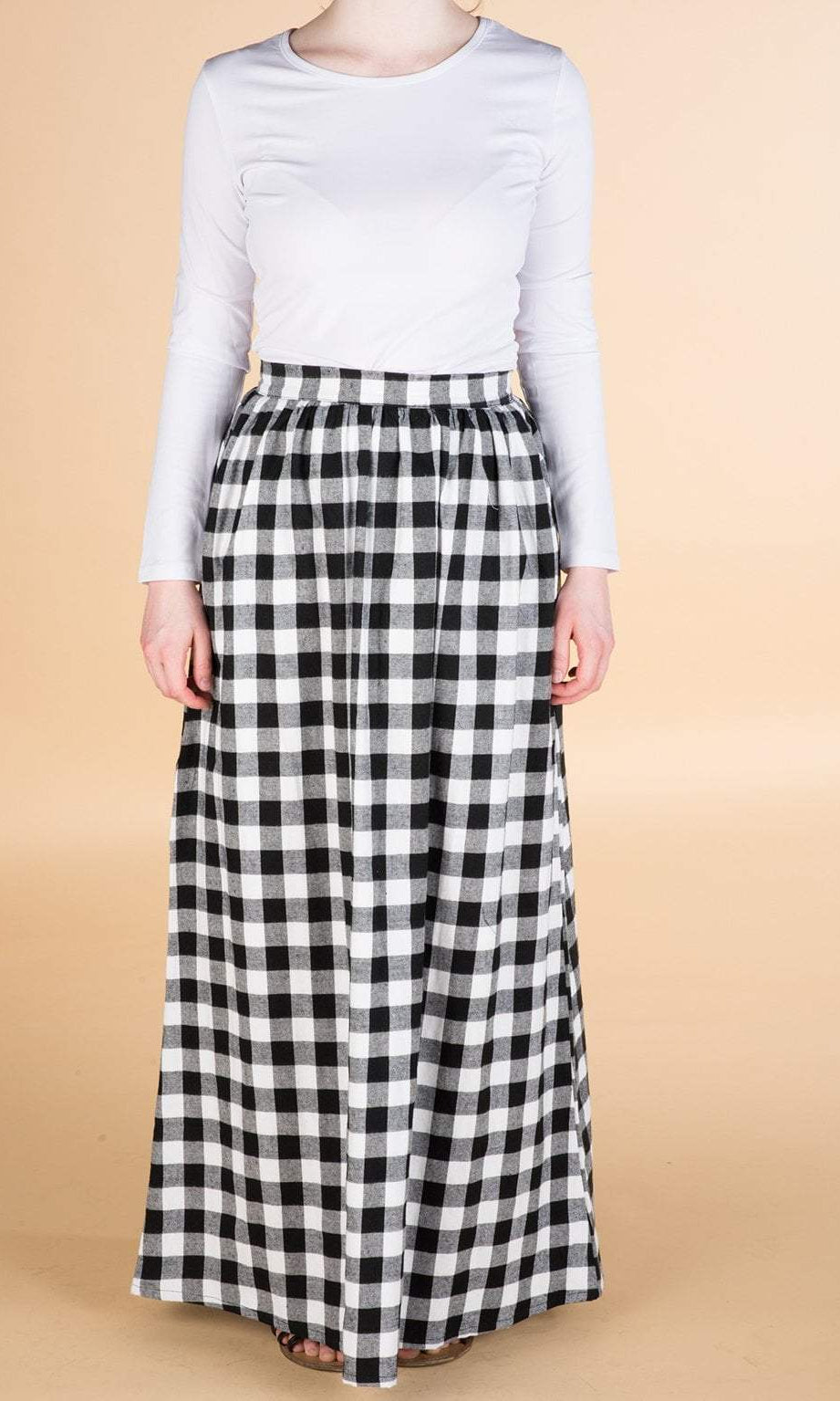 White Plaid Maxi Skirt Kabayare