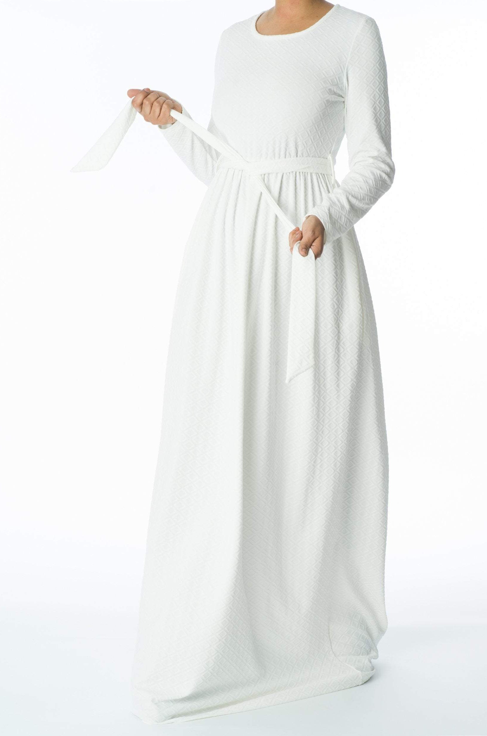 White Textured Ponti-di-roma dress Kabayare
