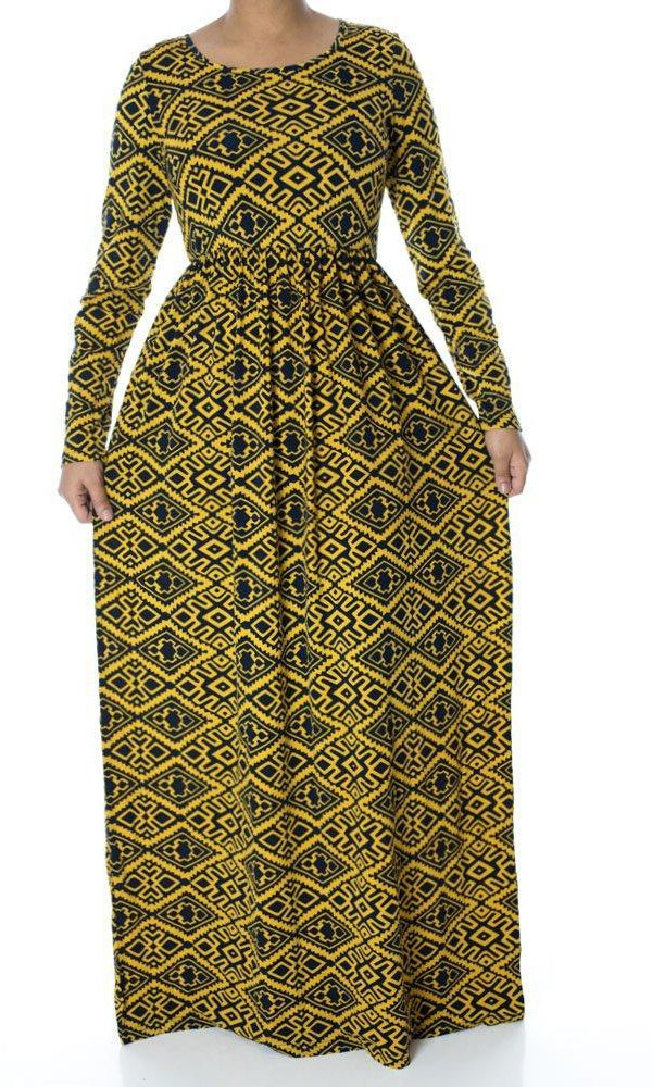 Yellow Aztec maxi dress Kabayare