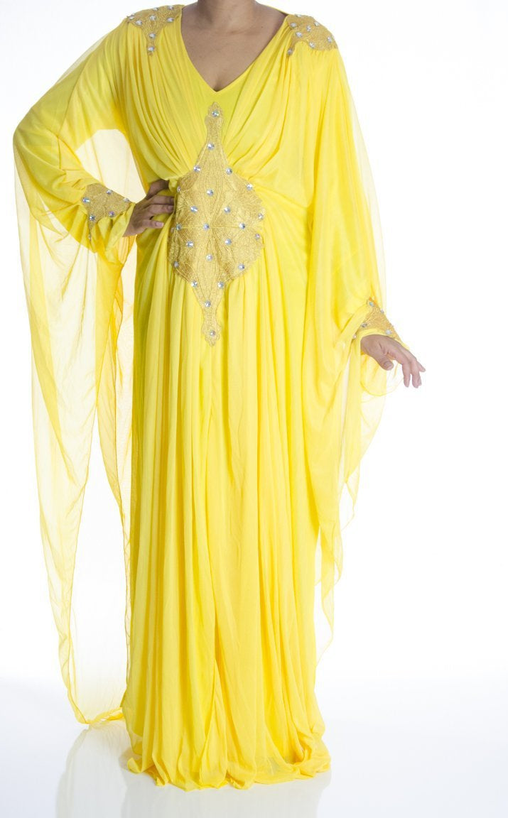 Yellow embroidered Butterfly Kaftan Kabayare