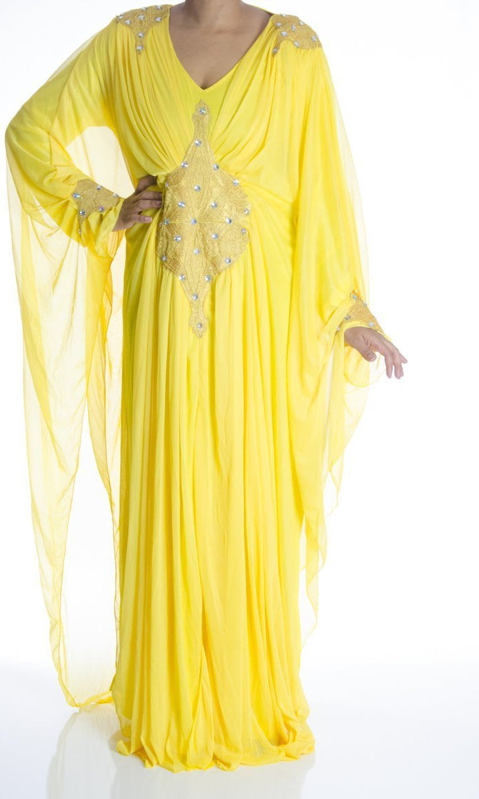 Yellow embroidered Butterfly Kaftan Kabayare