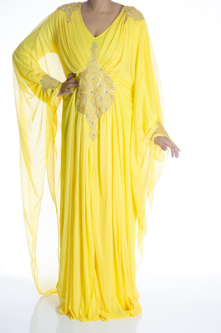 Yellow embroidered Butterfly Kaftan Kabayare