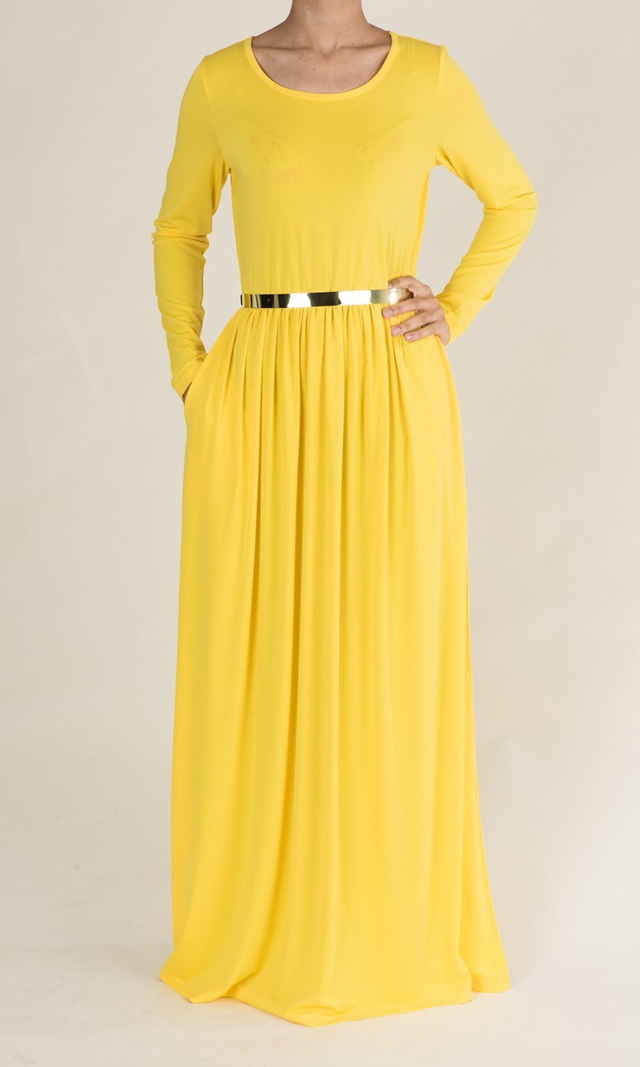 Yellow Milk Silk Maxi Dress / Pockets Kabayare