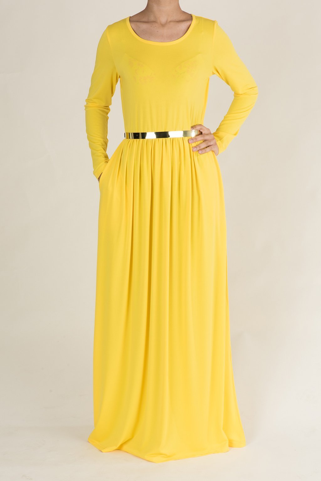 Yellow Milk Silk Maxi Dress / Pockets Kabayare