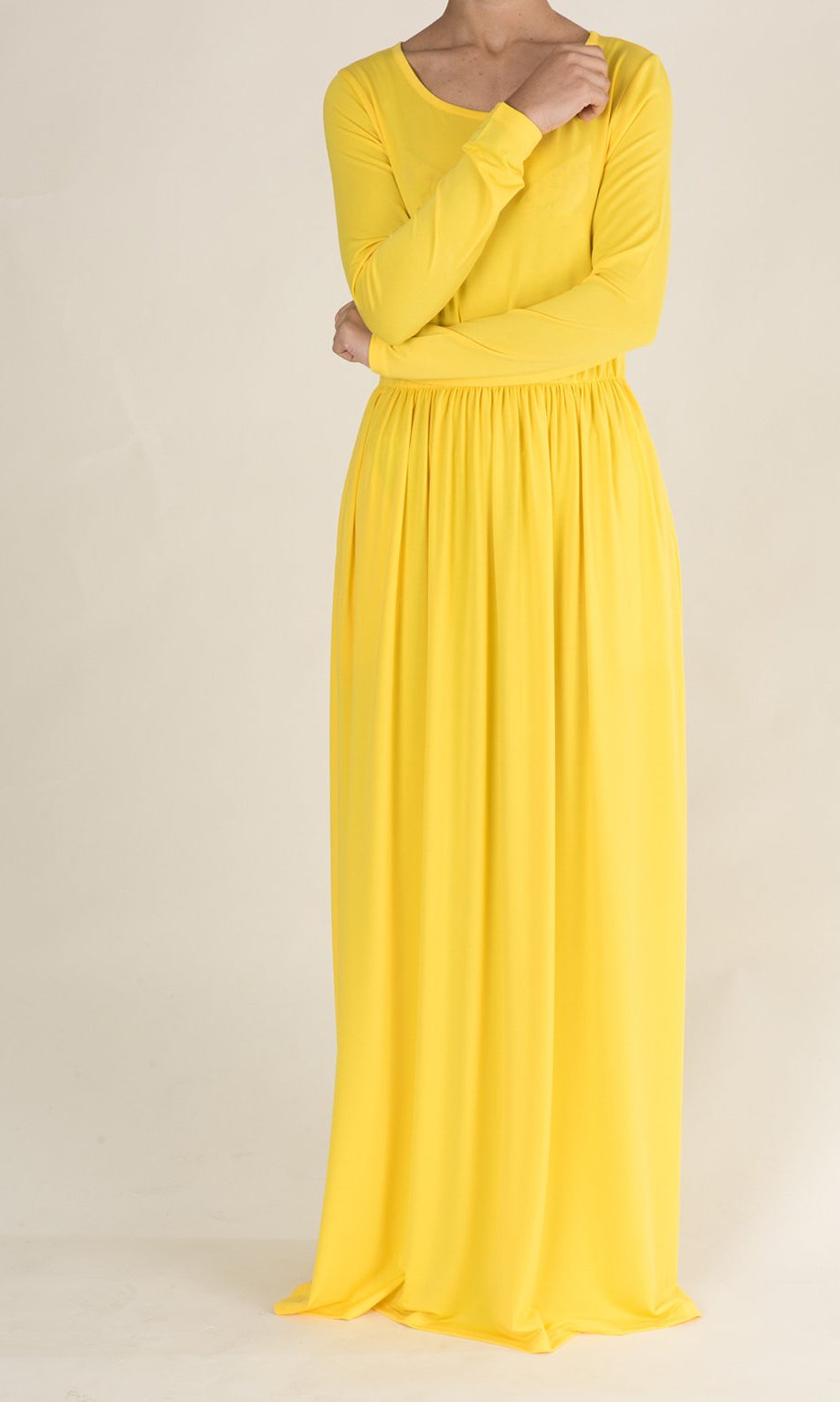 Yellow Milk Silk Maxi Dress / Pockets Kabayare