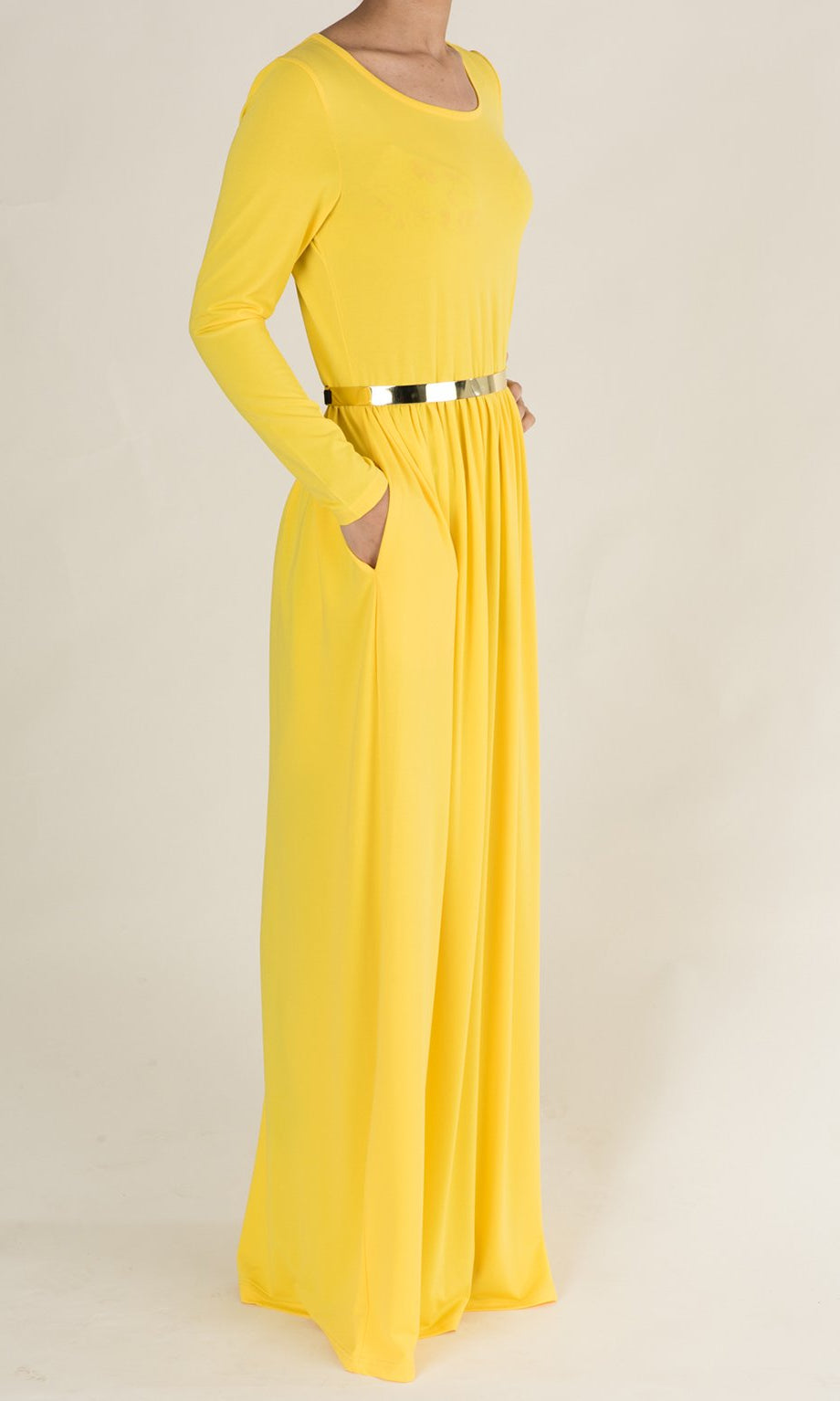 Yellow Milk Silk Maxi Dress / Pockets Kabayare