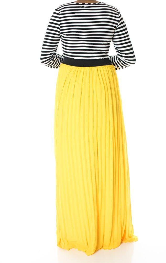 Yellow Striped Pleated maxi dress Kabayare