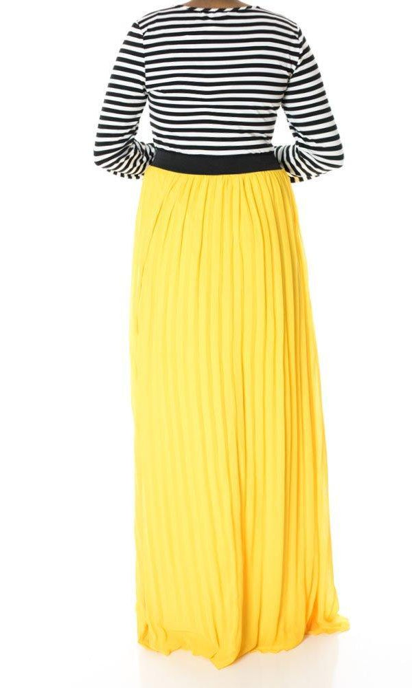 Yellow Striped Pleated maxi dress Kabayare