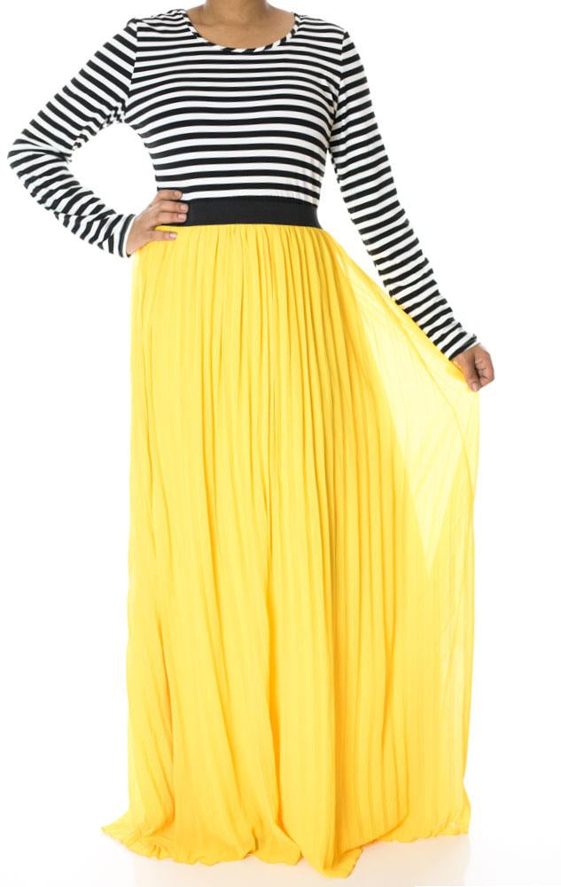 Yellow Striped Pleated maxi dress Kabayare