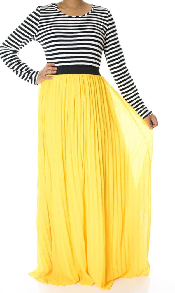 Yellow Striped Pleated maxi dress Kabayare