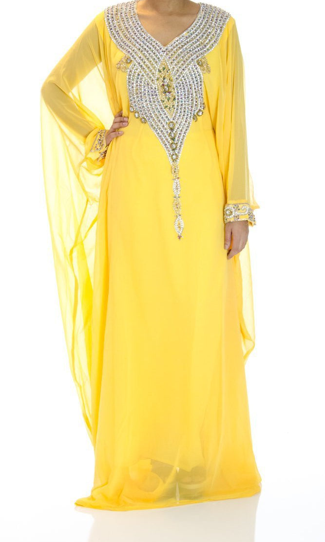 Yellow Swarovski Kaftan Kabayare