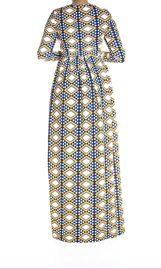 Yellow tribal texture Maxi dress Kabayare