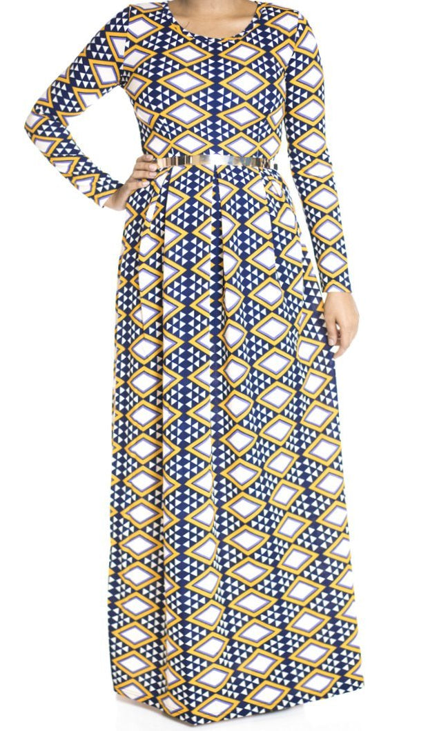Yellow tribal texture Maxi dress Kabayare