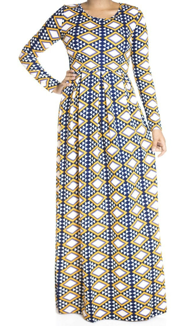 Yellow tribal texture Maxi dress Kabayare