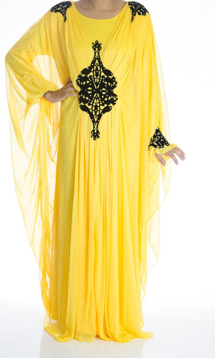 Yellow Velvet Masquerade Kaftan Dress Kabayare