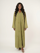 Olive Green Embellished Maxi Abaya Dress with Beaded Floral Details
