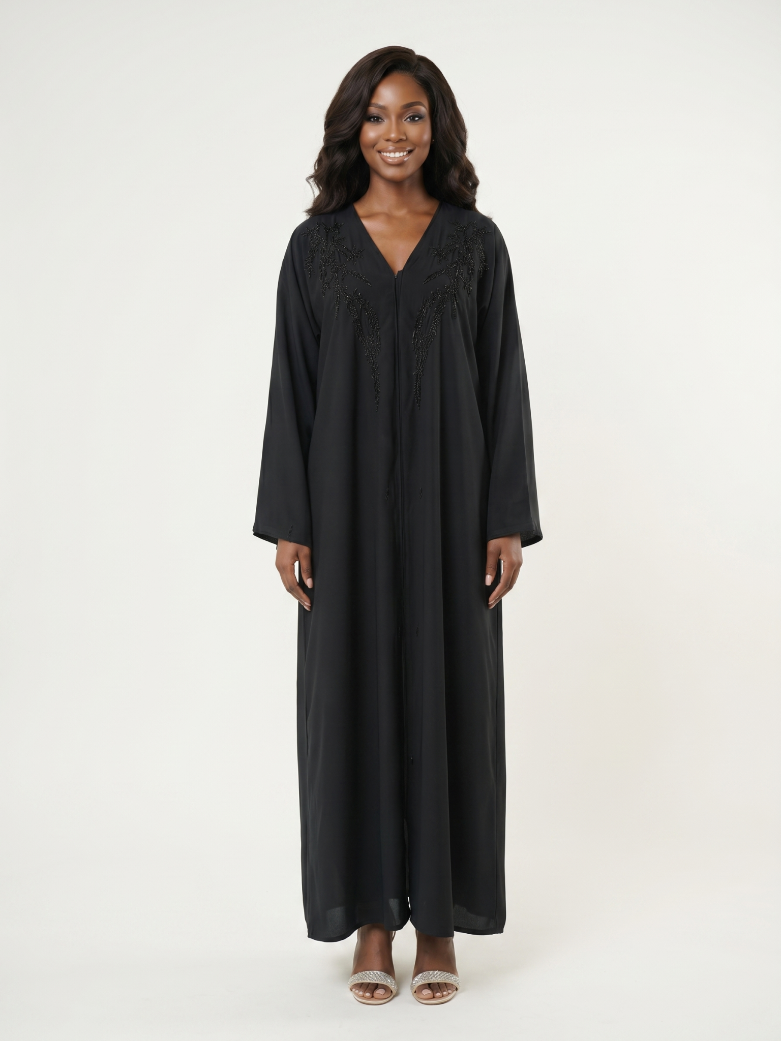 Elegant Black Embellished Maxi Abaya Dress