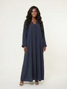 Navy Embellished Maxi Abaya Dress with Beaded Detail