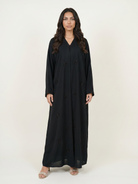 Black Embellished Maxi Abaya Kaftan Dress with Beaded Motifs