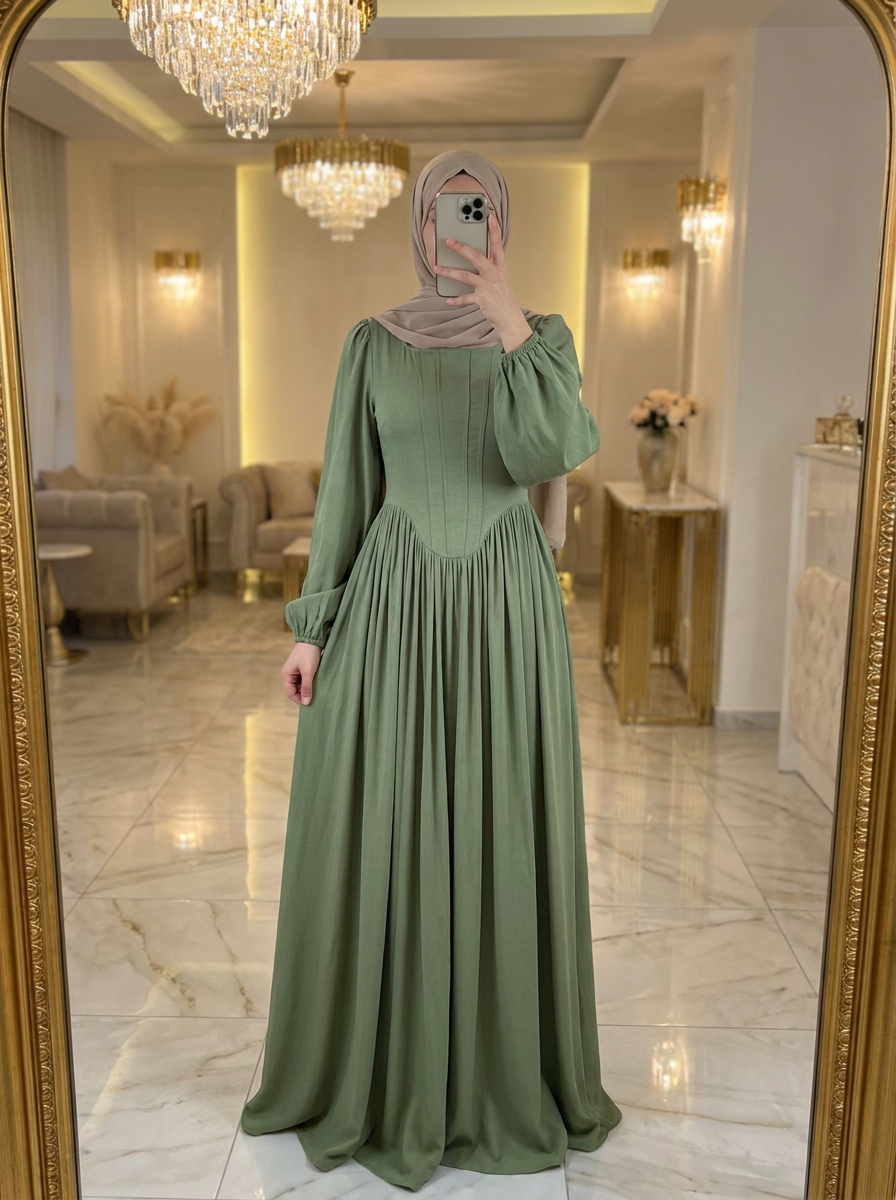 sage green Roxanne Modal cotton Corset modest maxi Dress | Dress