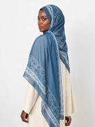 teal Blue elegance pattern chiffon hijab