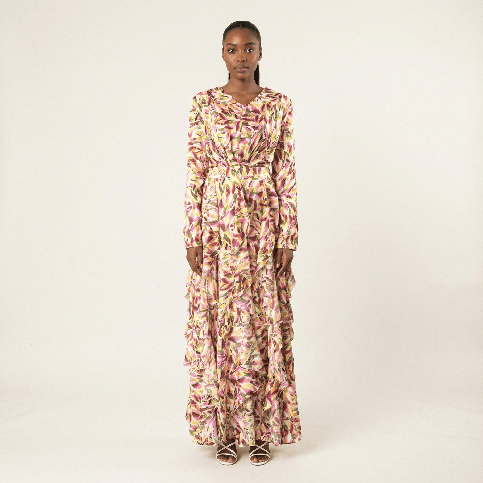 Aaliya abstract art Ruffle modest dress Kabayare
